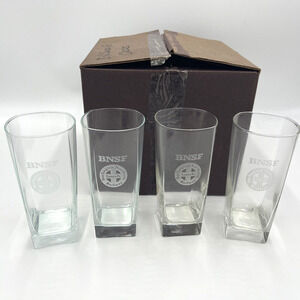 BNSF Railroad Etched Burlington Northern Santa Fe Drinking Bar Glasses, Set 4